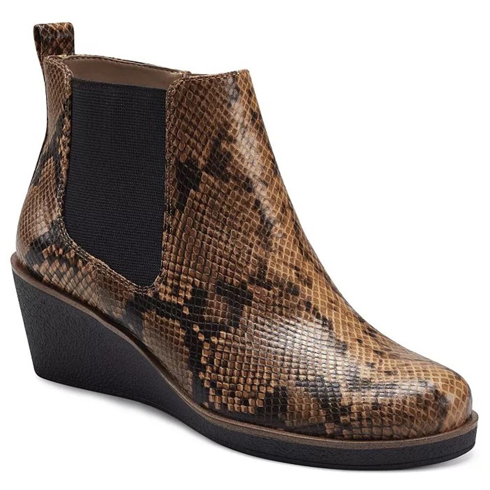 Aerosoles Brandi Snakeskin Brown Wedge Heel Ankle Booties Women's Size 8M